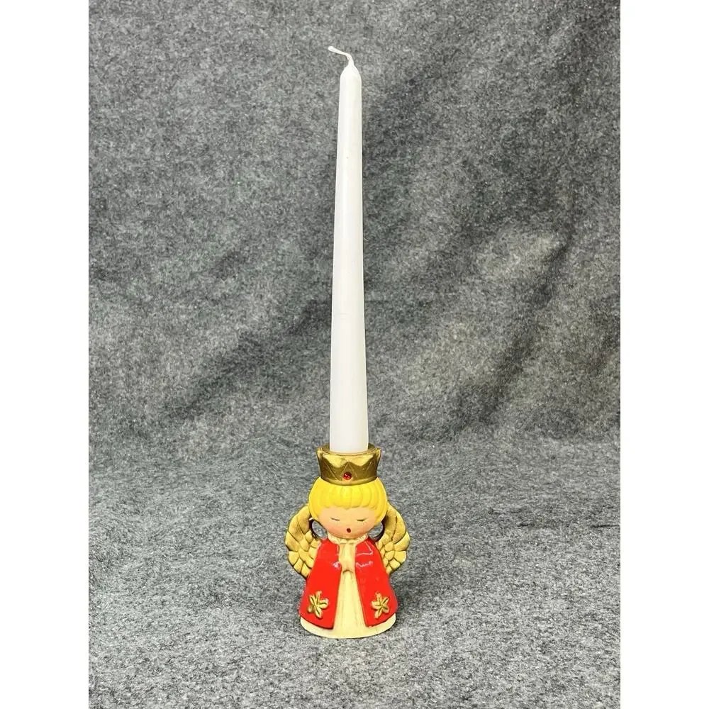 VTG ARDCO Christmas Angel Candle Holder Chalkware Singing Choir Crown Japan MCM